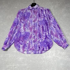 Vintage All Hours Blouse X-Small Purple Button Down Pockets Animal Print Top