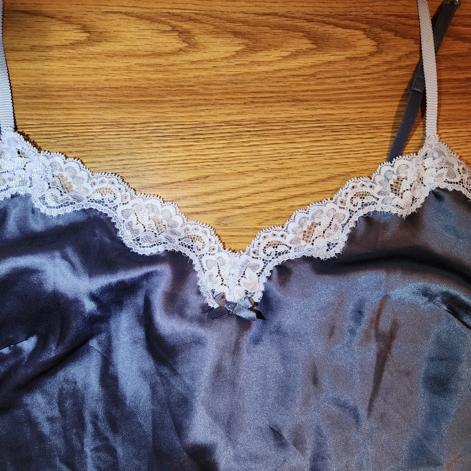 UNDERCOVER Abito Victoria's Secret lucido raso pizzo orlo blu slip grande camicia babydoll