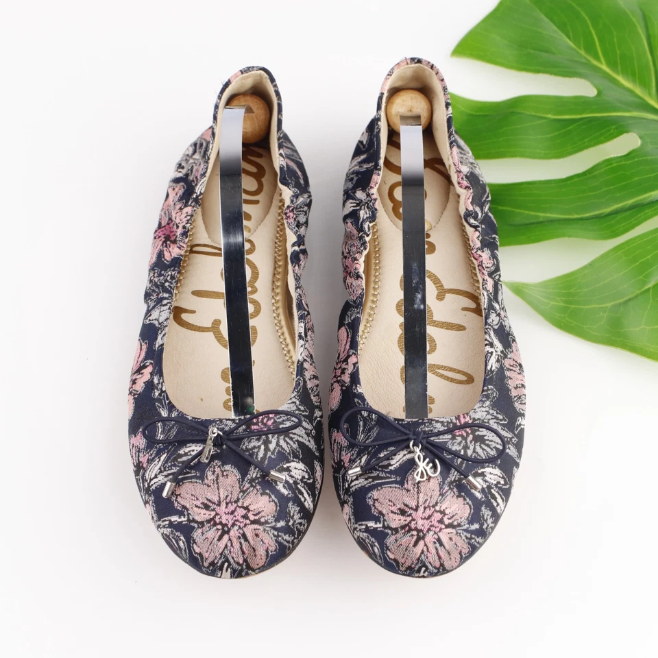 Zapato Sam Edelman Mujer Felicia Ballet Plano Talla 9 Azul Rosa Floral Satén Lazo Foto 2 de 4
