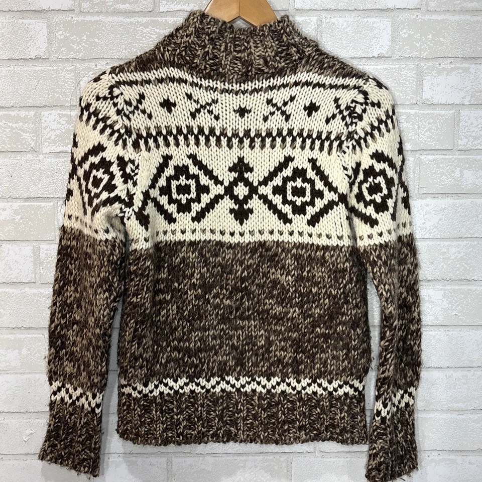 Cardigã Feminino Chunky Wool Blnd Chocolate Brown Fair Isle Pequeno Academia Asteca - Imagem 3 de 4