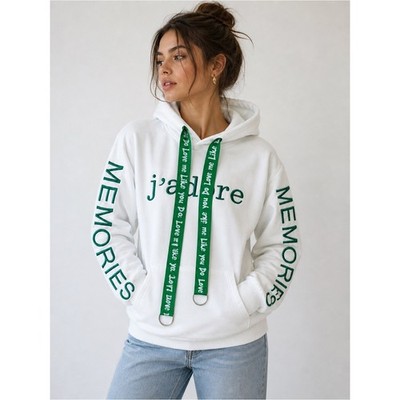 White Graphic Hoodie Green Embroidered J adore Runway Paris Streetwear Hoodie S