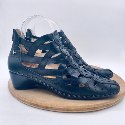 Pikolinos Boots Womens 8.5 39 Black Leather Perforated Ankle Zip Whimsygoth