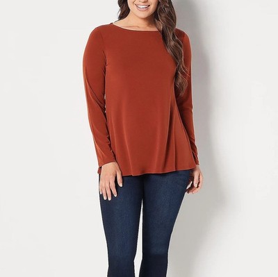 Susan Graver Size 5X Rich Copper Modern Essentials Liquid Knit Bateau Neck Top