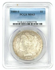 1880-S $1 Silver Morgan Dollar Graded by PCGS as MS63