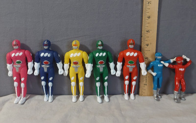 7 VTG Power Rangers Super Robotic Bootleg knock-off figures 1990s 4.5'' & 3.25''