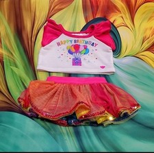 Build a Bear White HAPPY BIRTHDAY Shirt Teddy Clothes Rainbow Tulle Skirt 19D