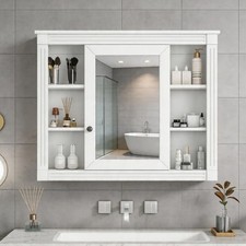 White Easy to Assemble Wall Medicine Cabinet 35"x28"Medicine Cabinet With Mirror