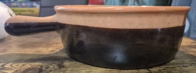 Ancien poêlon en terre cuite émaillée - Poêle à soupe / Casserole vintage - Photo 1/3