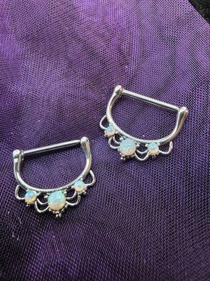 14g Pair Of Opal Nipple Clickers 316L Stainless Steel New Quality Body Jewelry