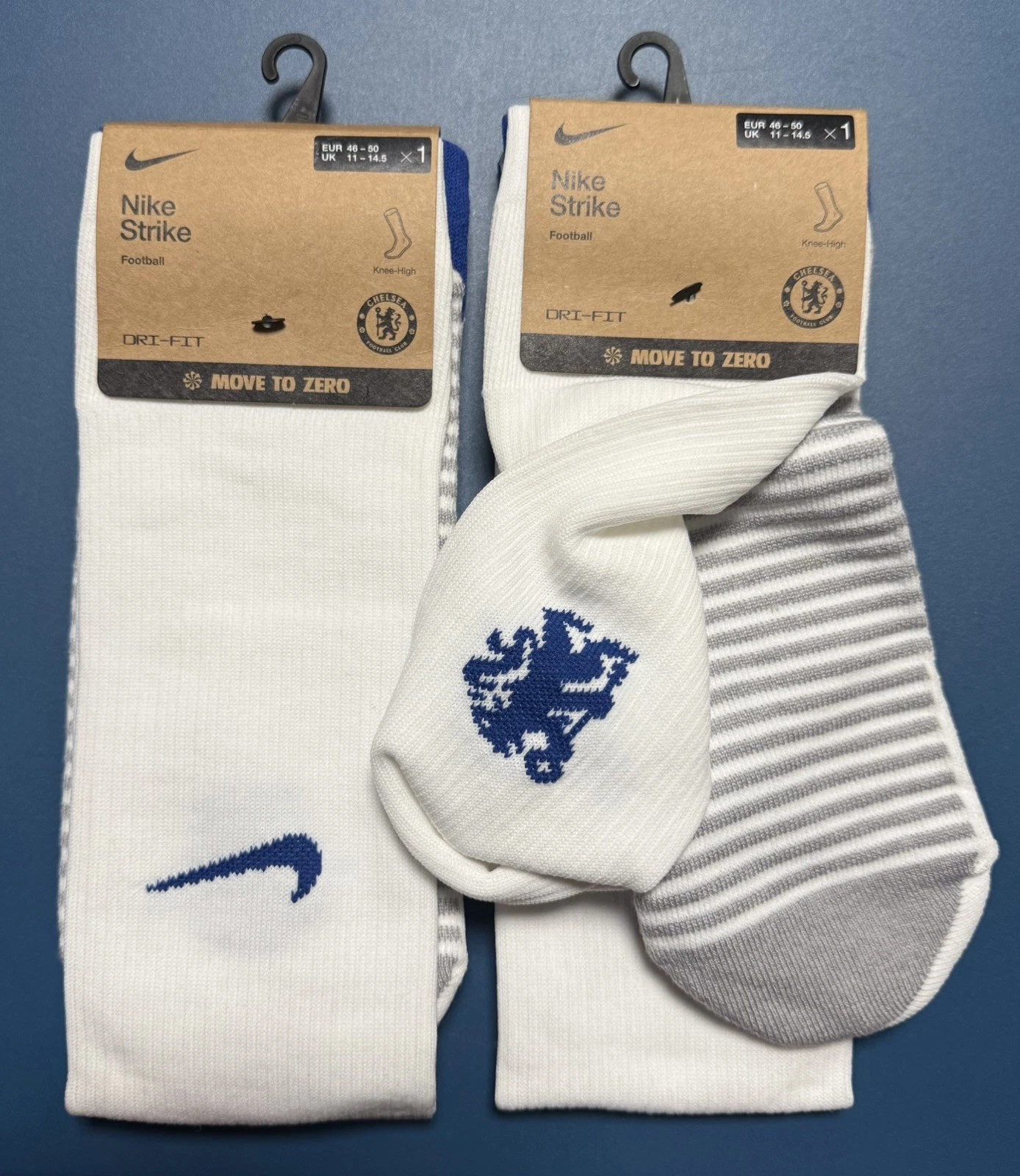 Nike Chelsea Strike Home 24-25 Dri-FIT Football Knee-High White Socks UK 11-14.5