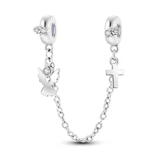 MULA 925 Sterling Silver Charm Safety Chain CZ Sacred Angel for Women Bracelet