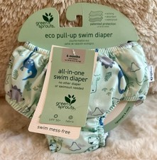 Green Sprouts Eco Pull-Up Swim Diaper 6 Months Sage Dino Baby Boys Reusable NWT