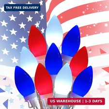 C9 Red White and Blue Lights for Fourth of July Decorations, 25Ft LED Patriotic