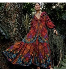 Farm Rio Yawanawa Stripes Ankle Maxi Bohemian Dress Size Medium