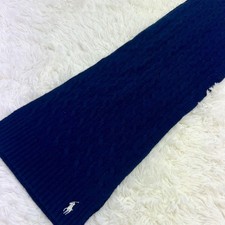 Polo Ralph Lauren Scarf Navy Cable Knit Cashmere Blend Red Pony Tubular