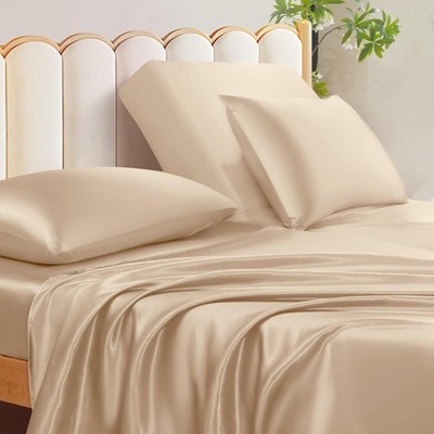 Manyshofu 4Pcs Half Split Flex Head King Sheets Sets For Adjustable Bed Satin