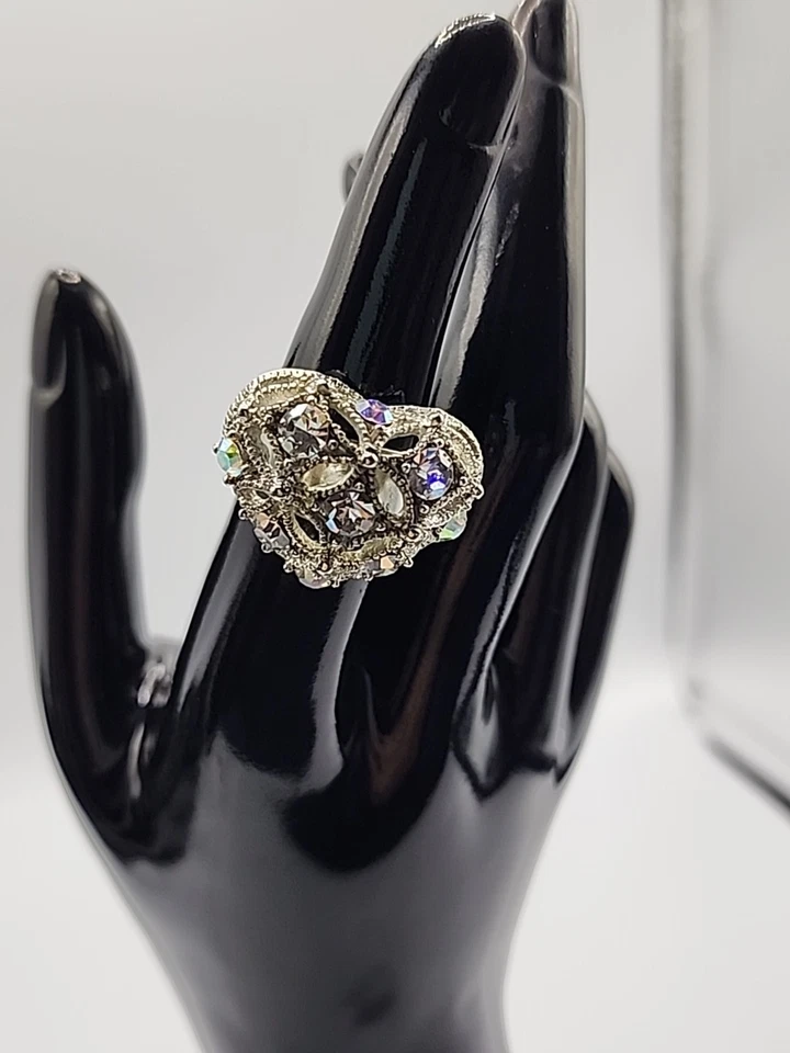 Anillo Vintage Elástico Talla 6 A 11 Silvertone Corazón Cookie Lee Años 80 11582 Foto 3 de 4