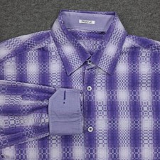 Bugatchi Uomo Shirt Mens Large Purple Check Woven Long Sleeve Slim Fit Button Up