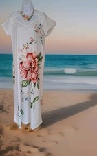 Women'ns Cold Shoulder Maxi Dress XL White/Floral Print Lace Accents Beachy Boho