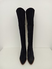 DUO Women's Over The Knee Boots Navy Suede Blade Block Heel Zip New F1