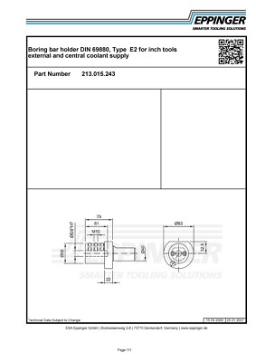 VDI40, Boring bar holder DIN 69880, Type E2 for inch tools, 5/8'', 213.015.243