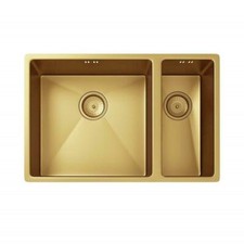 Gold Brushed Kitchen Sink Belfast 1.5 Bowl Inset Single Bowl Undermount Waste