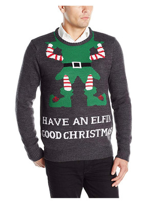 3 Santas Men'S Have An Elfin' Good Christmas Sweater, Charcoal, Large (842965068387)