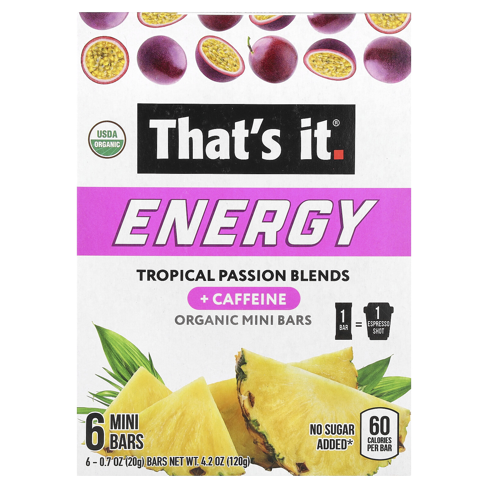 Энергетические Органические мини-батончики Смеси Tropical Passion 6 мини-батончиков 07 унции 20 г 2390₽