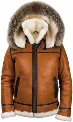 Men's RAF Flight Original  Fur Shearling Sheepskin B-3 Bomber Leather Jacket