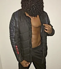 Puma Vintage Rare Ferrari Coat Jacket Puffer Black Red Nylon Glanz Small