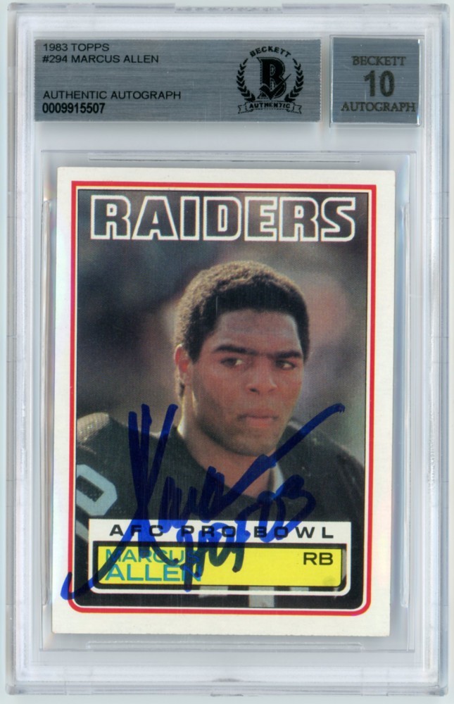 Marcus Allen 1983 Topps Football HOF 03 Autograph Auto Rookie Card #294 - BAS 10