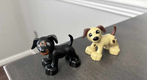 Lego Duplo Dog Puppy PET BLACK Tan for FARM FARMER House Lot Of 2