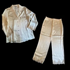 Julianna Rae Serendipity 100% Silk 2 Piece XS Pajamas Set Lace Trim Ivory
