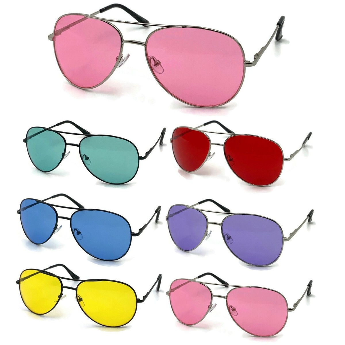 Color Tinted Lens Pilot Frame Men Women Tint Sunglasses Glasses
