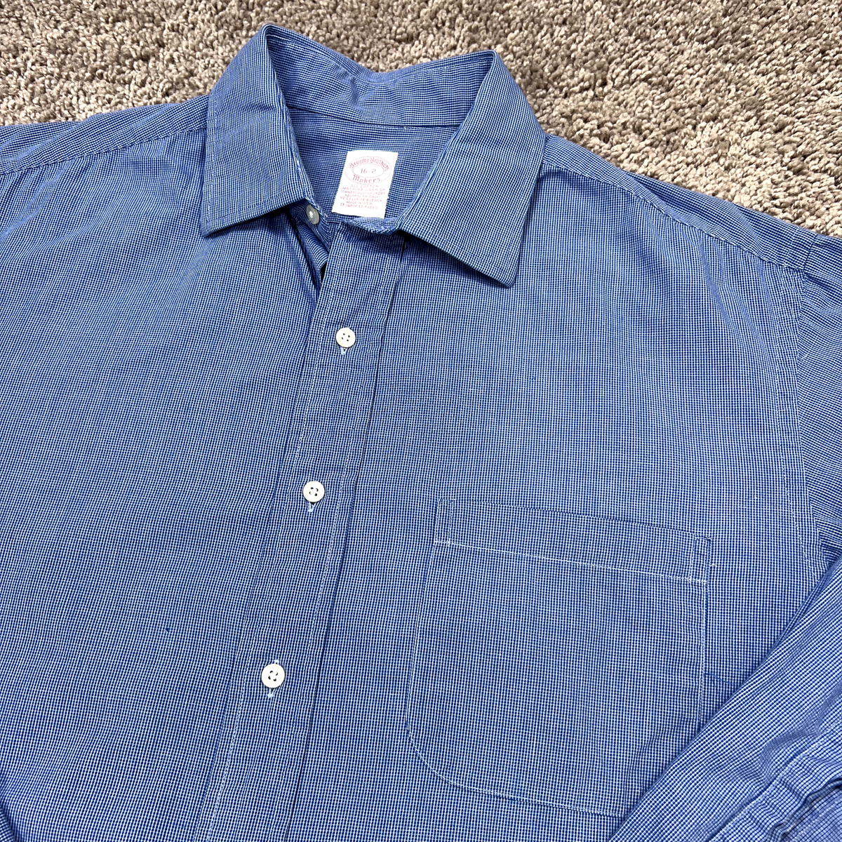 Brooks Brothers Shirt Mens 16-2 Blue Check Makers All Cotton Brooks Brothers Shirt Mens 16-2 Blue Check Makers All Cotton