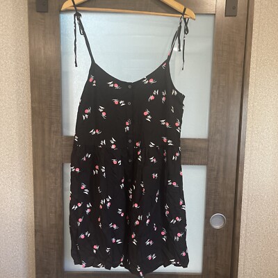 Levi's Summer Womens M Black Palm Tree Island Sun Gulls Baby Doll Strap Dress