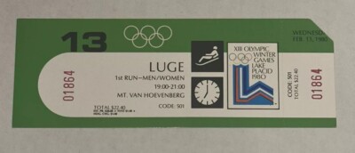 Lake Placid Winter Olympics Luge Event Mt Van Hoevenberg Bus Ticket Stub 2/13/80