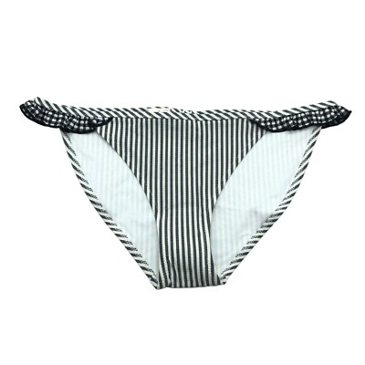 Aerie Seersucker Ruffle Bikini Bottom Gingham Plaid Stripe Gray