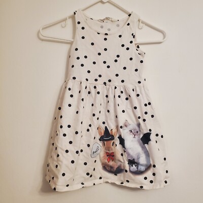 H&M Patterned Jersey Dress 4 To 6 Years White Black Dots Holloween Kittens  | eBay