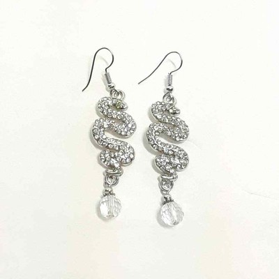 Snake Dangle Earrings Rhinestone Bead Green Eyes - NEW Glam Sparkle CLEARANCE