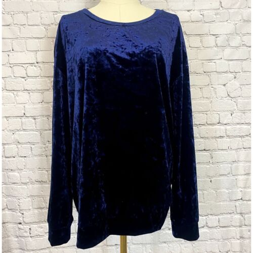 NWOT H&M XL Dark Blue Crushed Velvet Long Sleeve … - image 1
