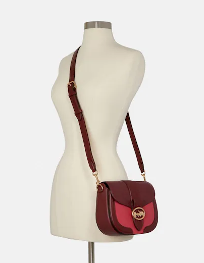 Coach Georgie Saddle Gold/Cherry Multi Colorblock Flap Crossbody