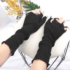 2024 Halloween Black Gothic Punk Unisex Fingerless Cuff Knitting Gloves Women