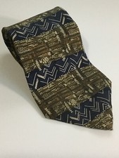 Vintage Chaps Ralph Lauren Olive Blue Abstract Art Pattern Men  s Silk Tie. C3