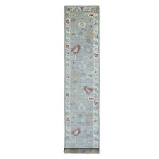 3'1" x 17'6" Gray Angora Oushak Hand Knotted Wool Wide XL Runner Rug R69604