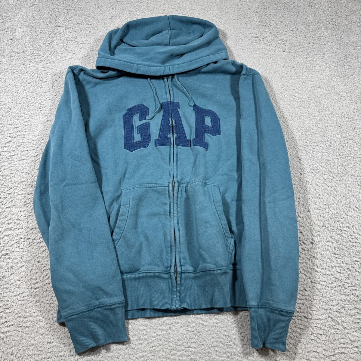 Sweat à Capuche Homme Gap Taille L - Bleu Sarcelle - Zip Full Logo Brodé - Y2K
