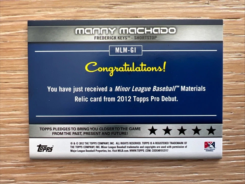 2012 Topps Pro Debut Minor League Materials Manny Machado #MLM-GI Jersey SP  - Image 2 of 2