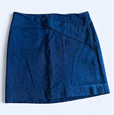 Halston Heritage Blue Denim A-Line Mini Skirt Pleat detailing Lined Zip Womens 2