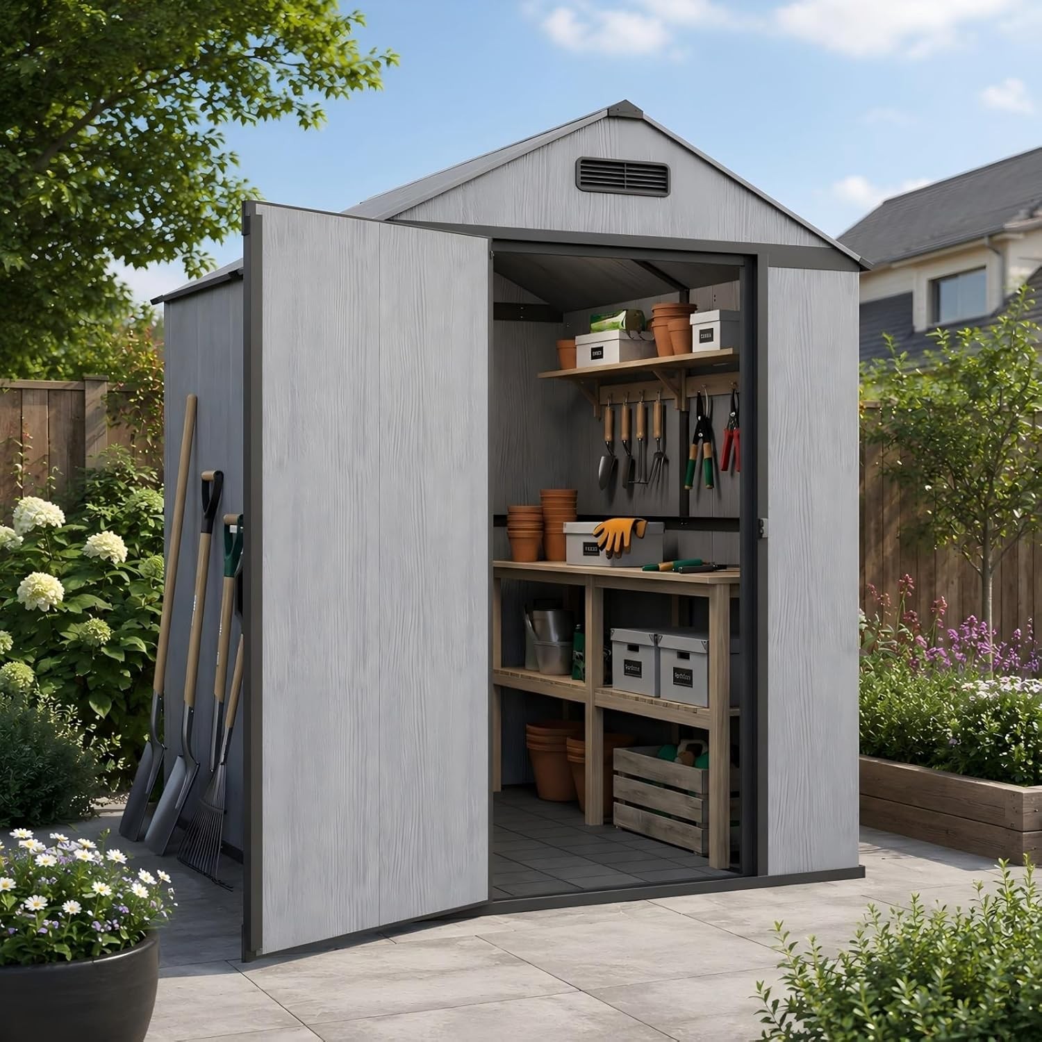 4x6 FT Resin Shed Outdoor Storage Shed with Floor, Weather Resistant Plastic