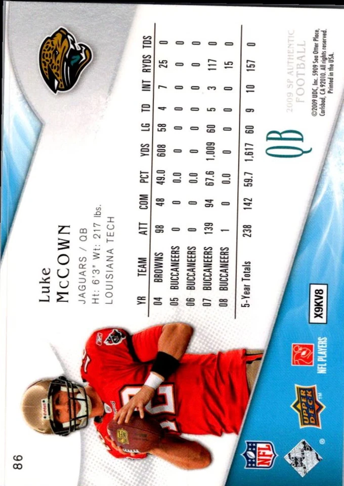 2009 SP Authentic Luke McCown Jacksonville Jaguars #86 - Image 2 of 2